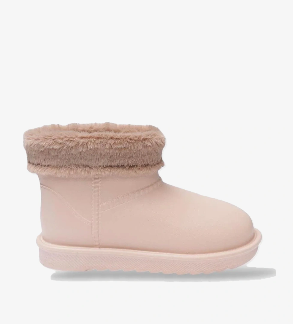 Yuvarlak Burun Kadın Kürklü Kısa Yağmur Botu BEJ