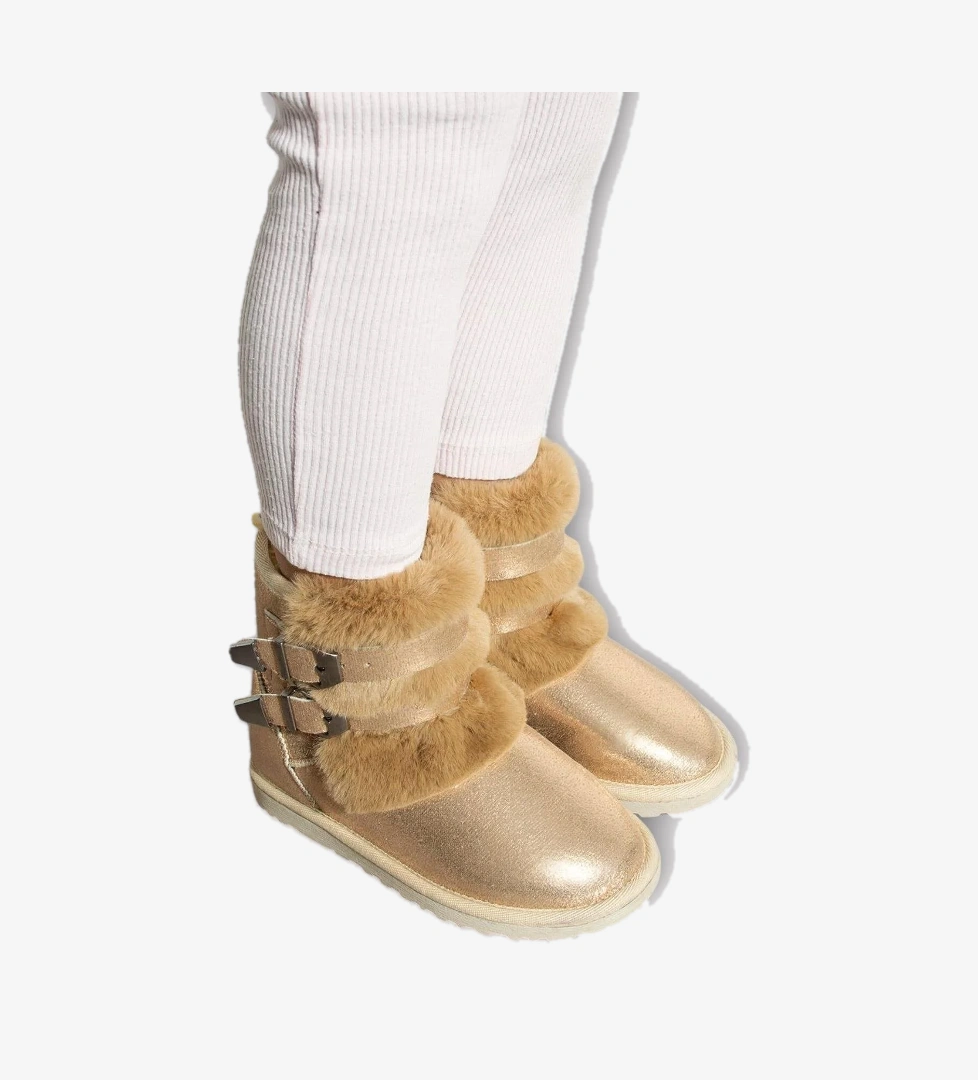 İçi Kürklü Çift Kemerli Kadın Bot BRONZ - Görsel 1