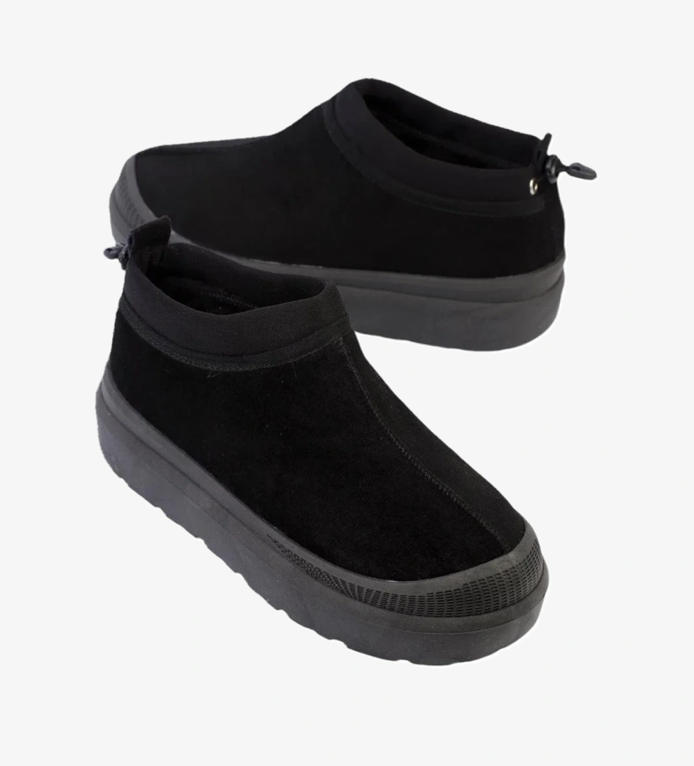 Süet Kalın Taban İçi Kürklü Arkadan Lastikli Kadın Bot SİYAH