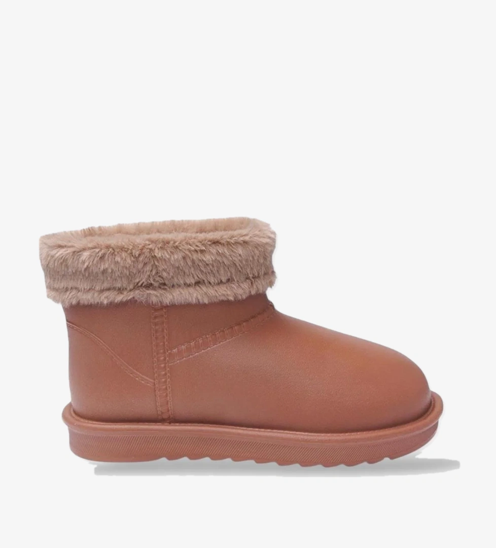 Yuvarlak Burun Kadın Kürklü Kısa Yağmur Botu TABA - Görsel 1