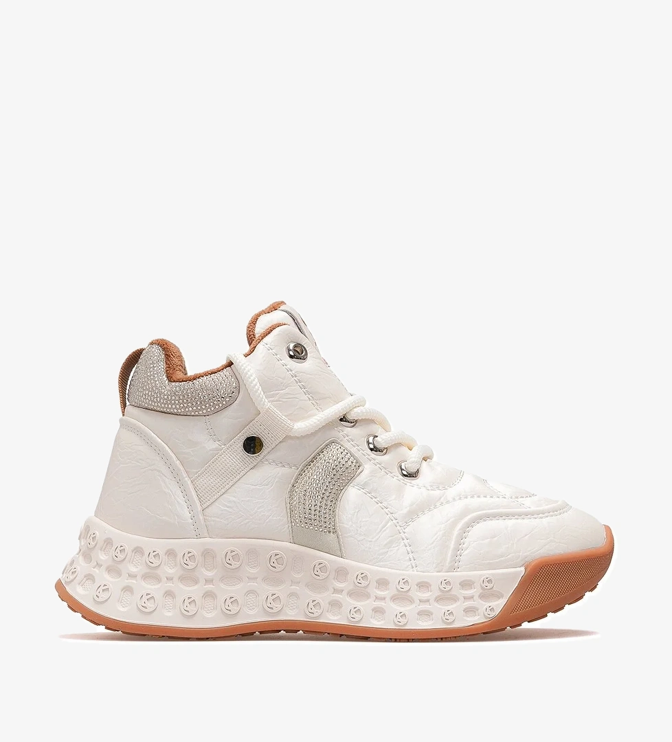 Kadın Deri Kürklü Sneaker Bot 25k 25k316 Z Bej - Görsel 1