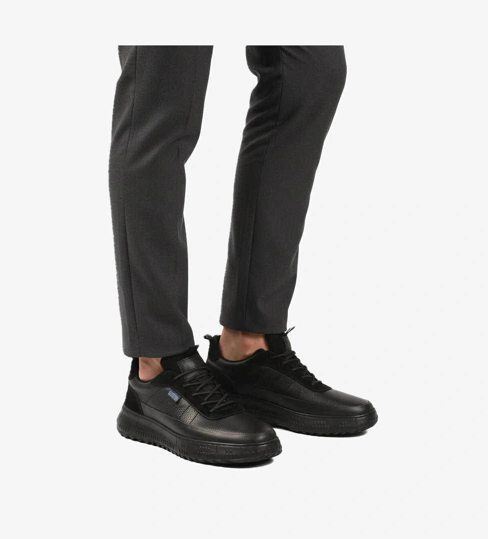 Siyah Hakiki Deri Memory Foam Erkek Casual Ayakkabı 152-22487 M