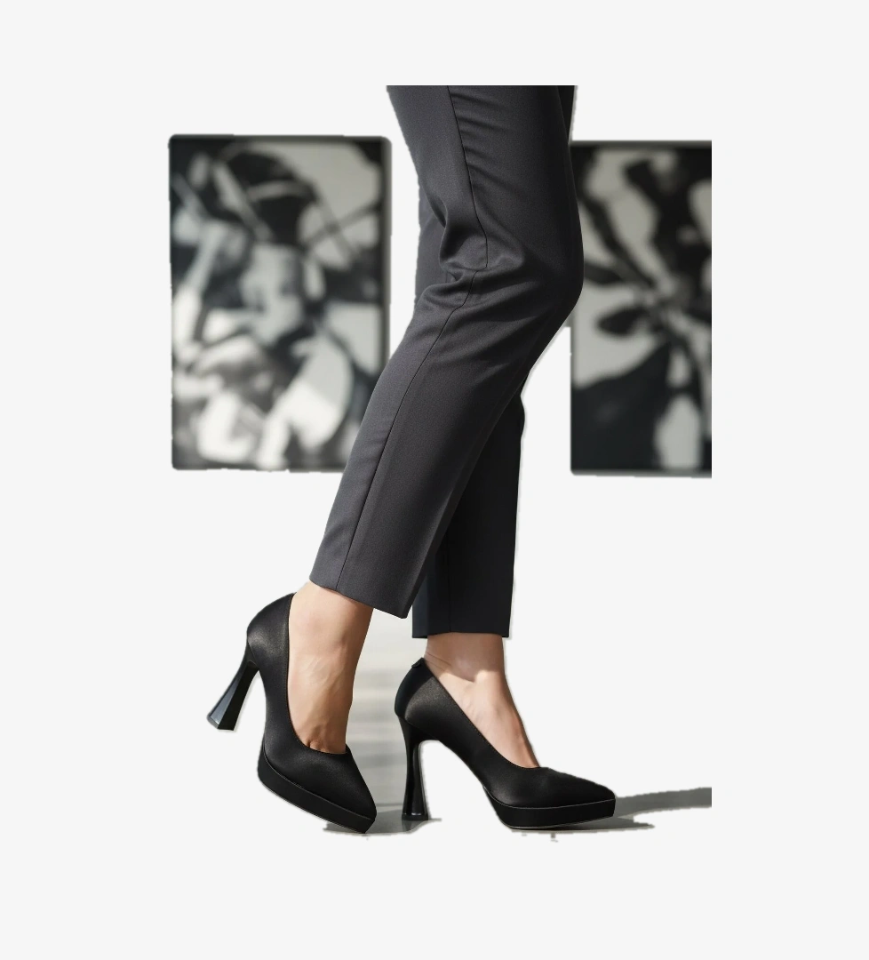 Siyah Saten İnce Uzun Kadın Topuklu Ayakkabı 448206 Z