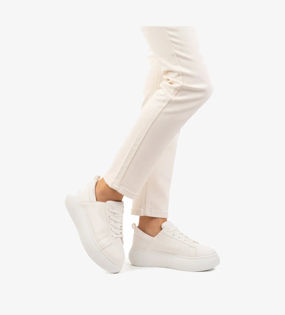 Beyaz Kalın Taban Bağcıklı Unisex Spor Ayakkabı OZ-03 Z