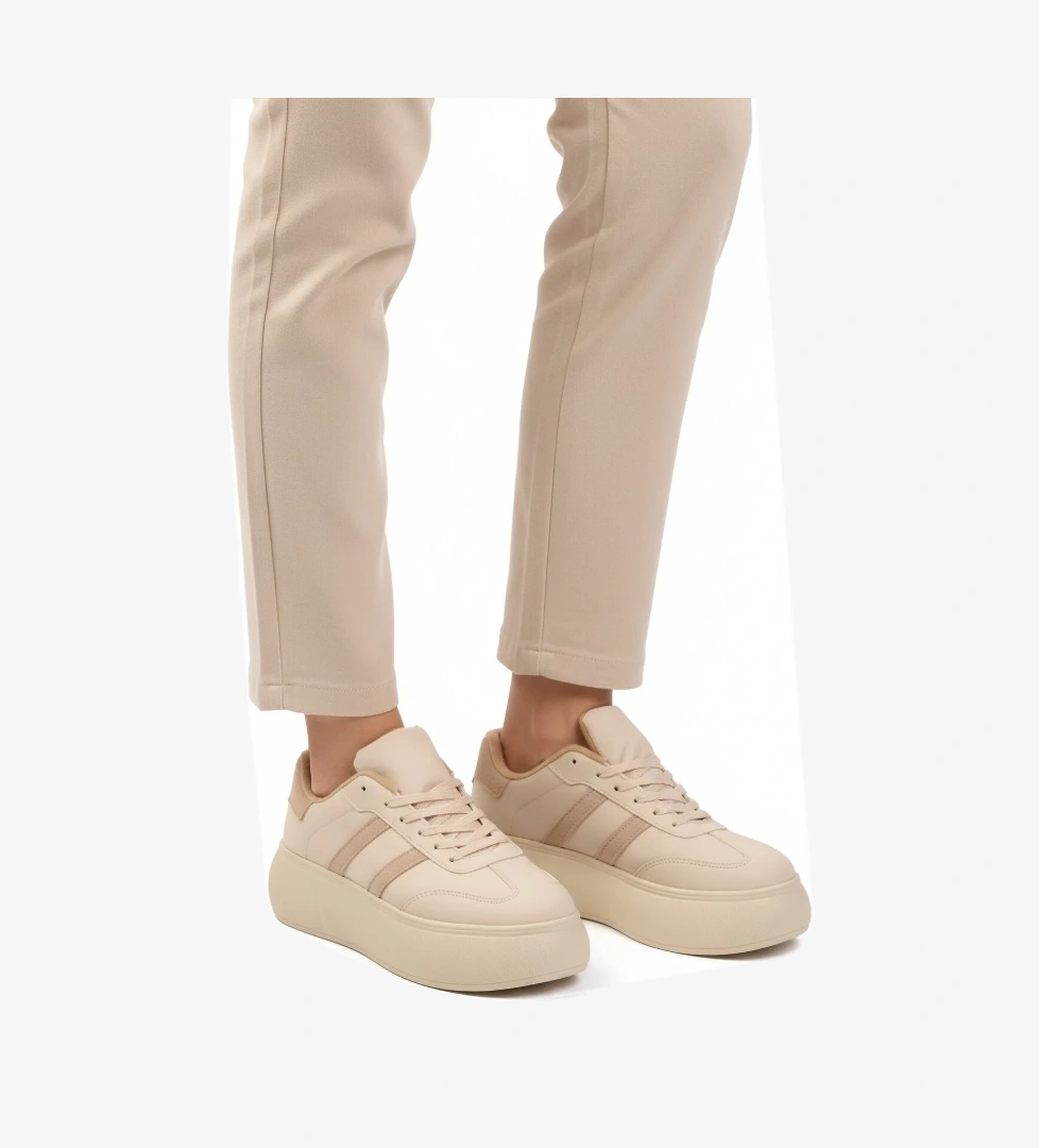 Bej Yüksek Taban Bağcıklı Unisex Sneaker DVS-01 Z