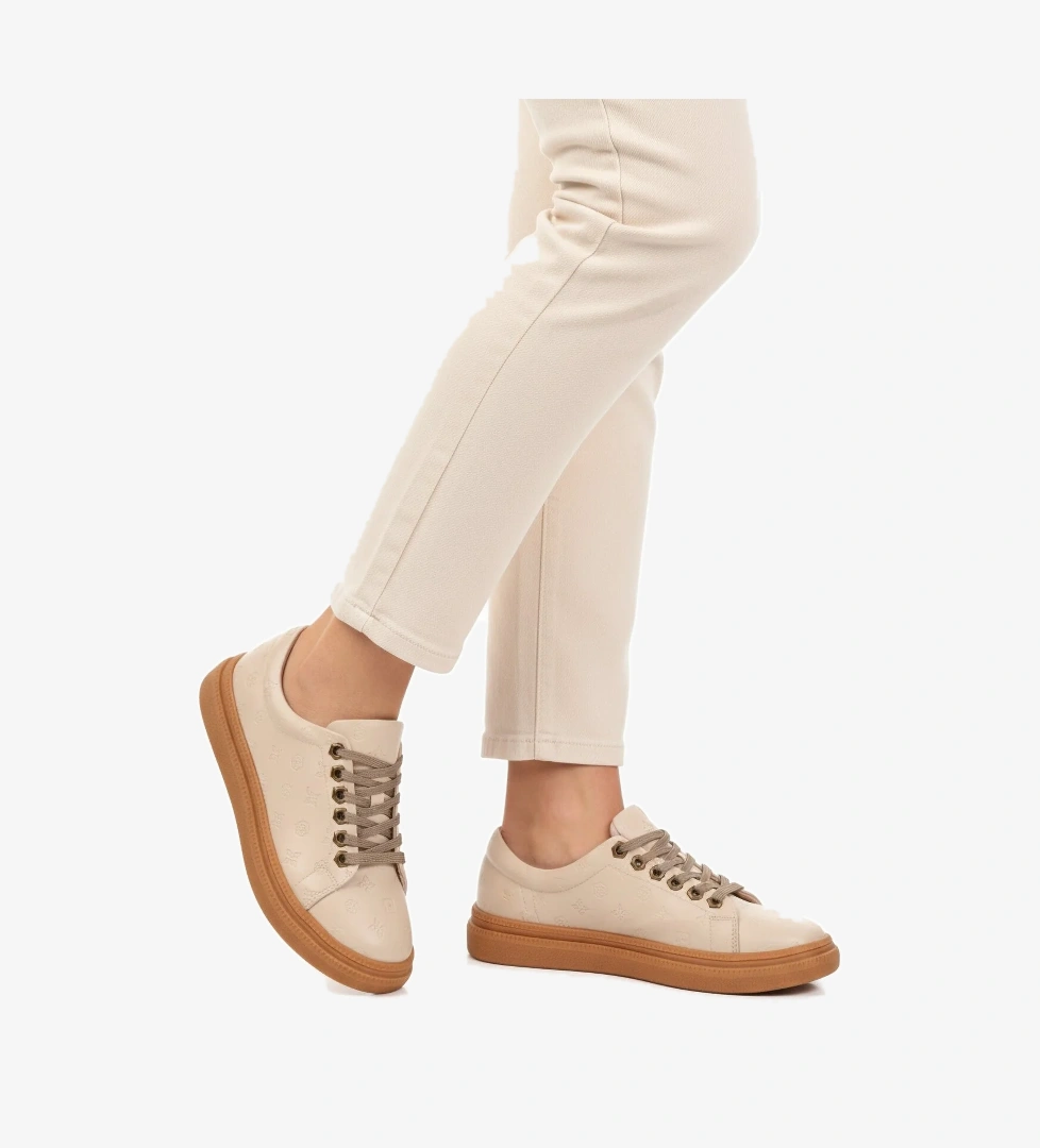 Krem Bağcıklı Kaymaz Taban Kadın Casual Ayakkabı PC-55071 Z