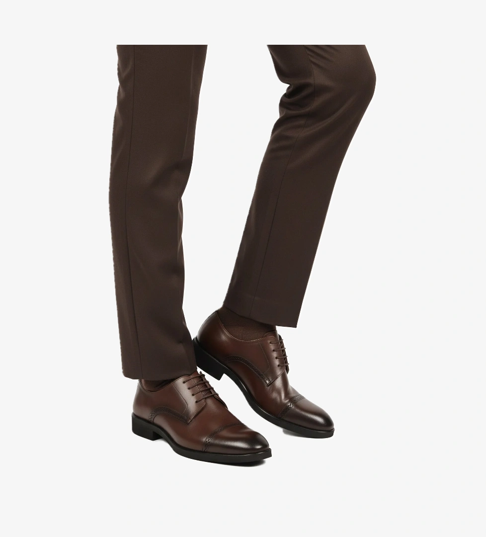 Kahve Hakiki Deri Kaymaz Taban Erkek Klasik Ayakkabı 395 M