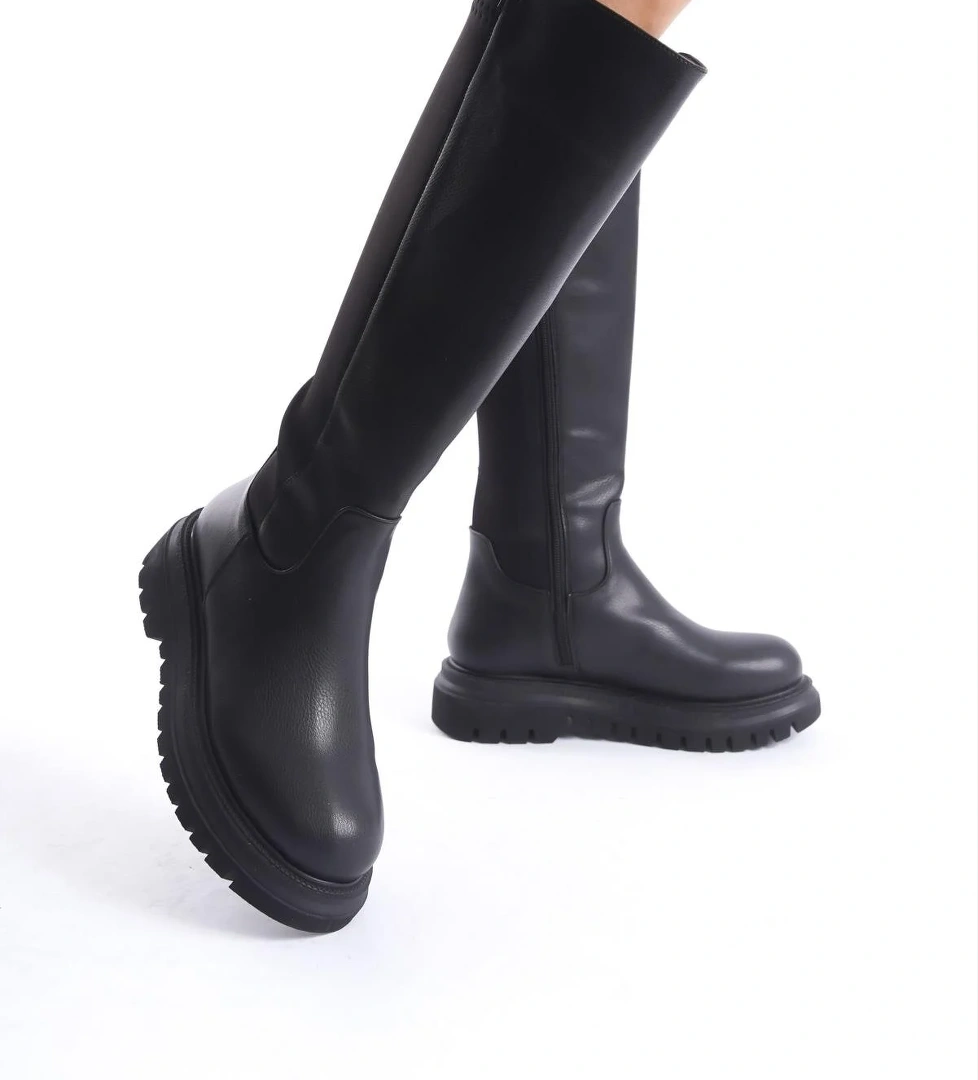 Modabuymuş Modabuymuş Liamo Siyah Streç Arkası Esnek Kalın Tabanlı Çizme Bot | Flo Siyah - 1. görsel