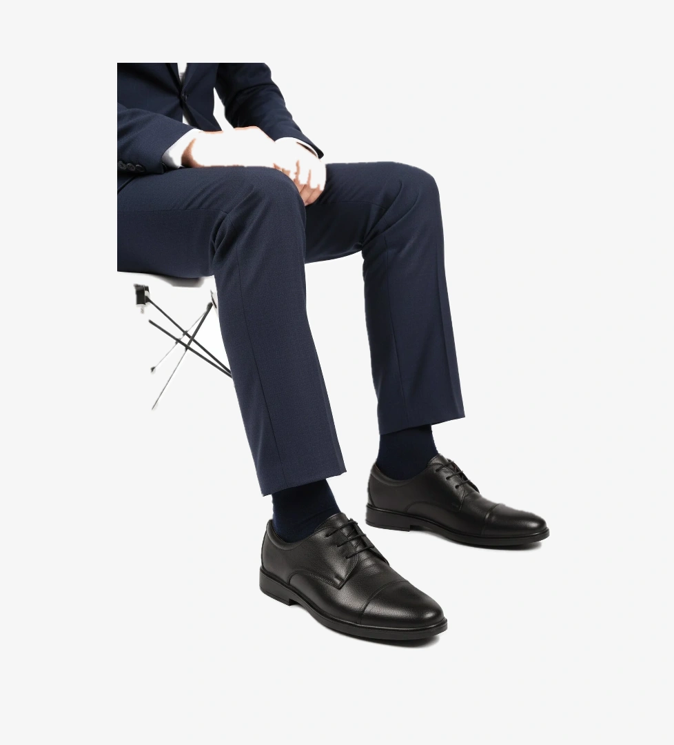 Aspor Siyah Hakiki Deri Bağcıklı Jel Taban Erkek Klasik Ayakkabı - Görsel 1