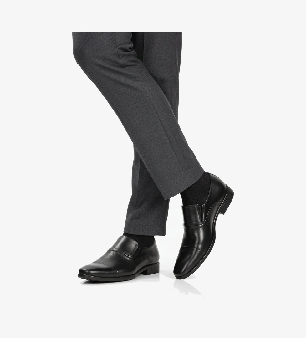 A Spor Aspor Kahve Siyah Hakiki Deri Bağcıksız Erkek Klasik Ayakkabı model görseli