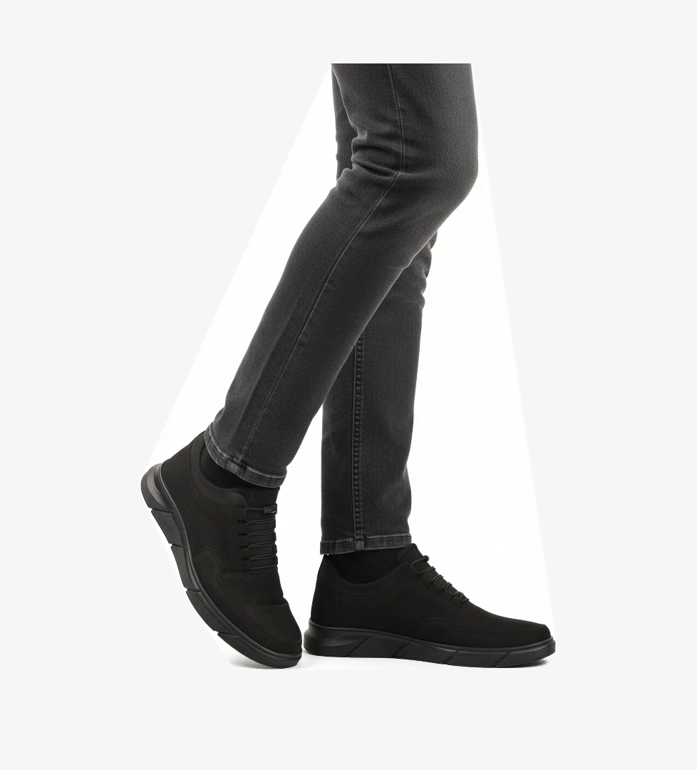 Aspor Siyah Nubuk Hakiki Deri Lastik Bağcıklı Erkek Casual Ayakkabı