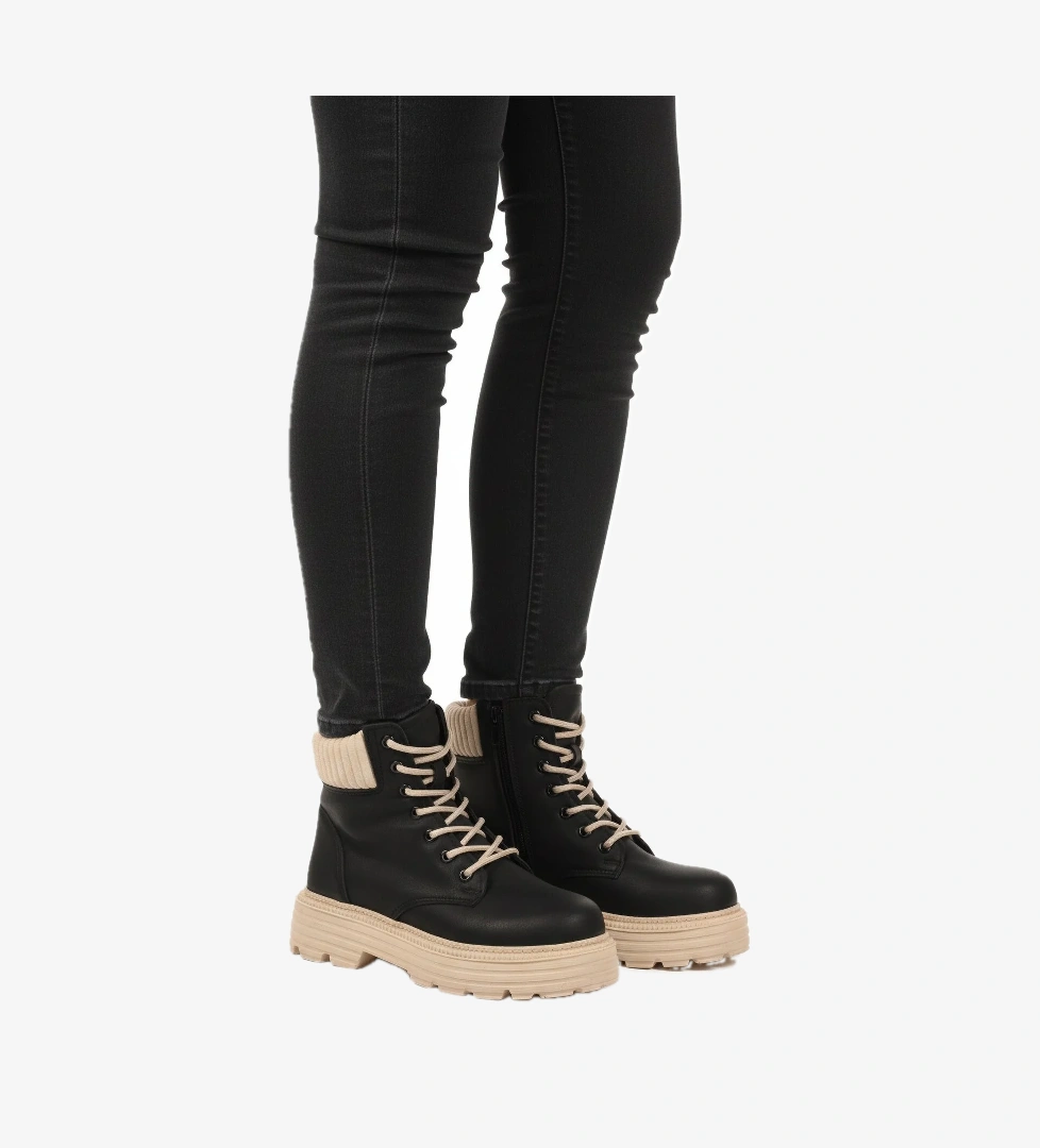 Aspor Siyah Bej Polarlı Fermuarlı Kadın Topuklu Bot