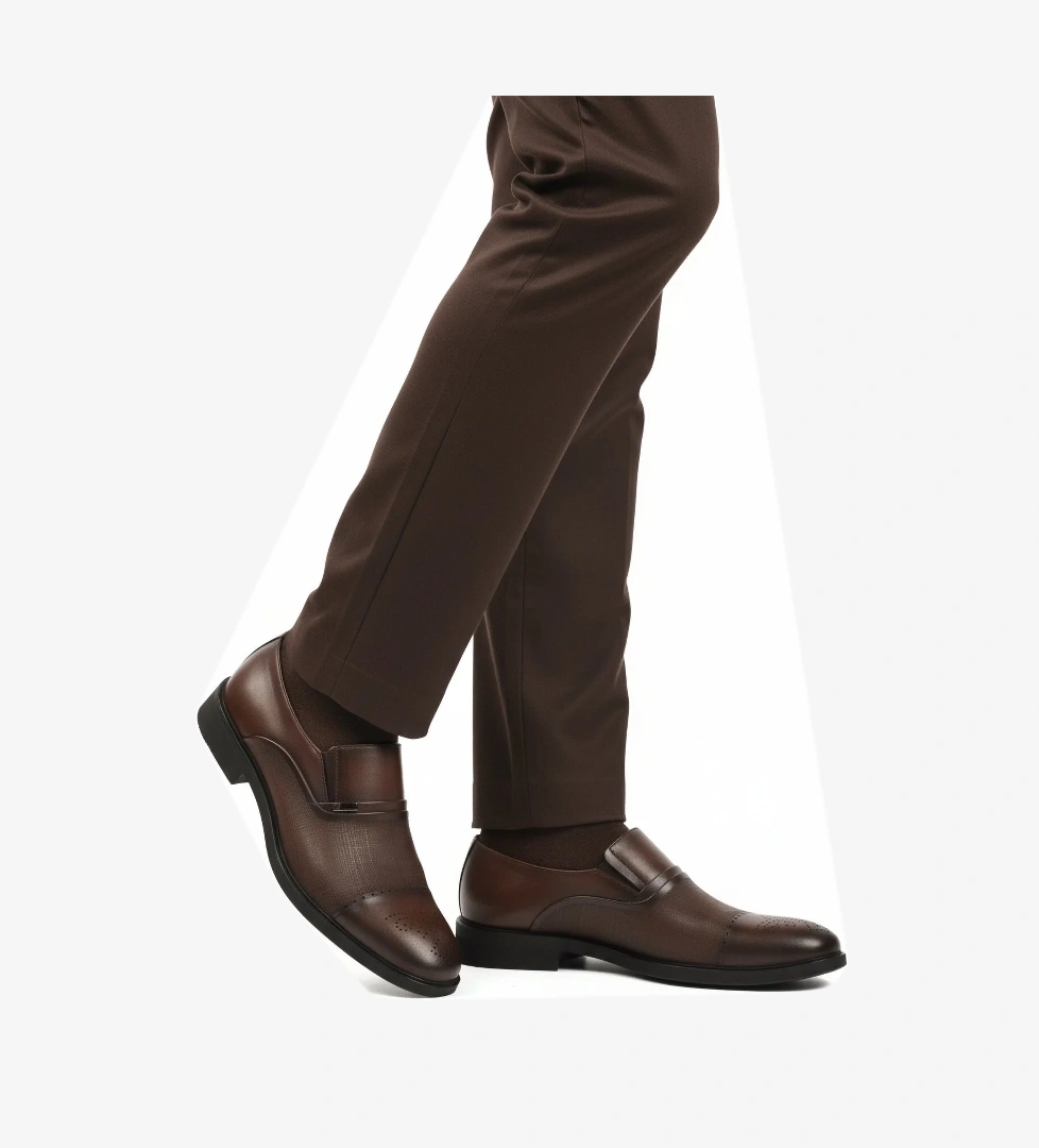 Aspor Kahve Hakiki Deri Bağcıksız Erkek Klasik Ayakkabı - Görsel 1