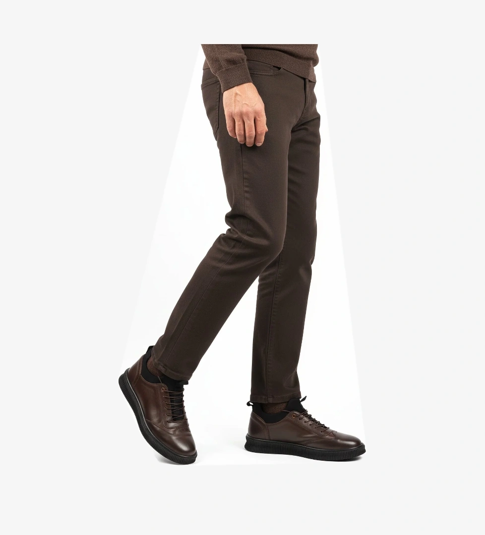 Aspor Kahve Hakiki Deri Büyük Numara Erkek Casual Ayakkabı - Görsel 1