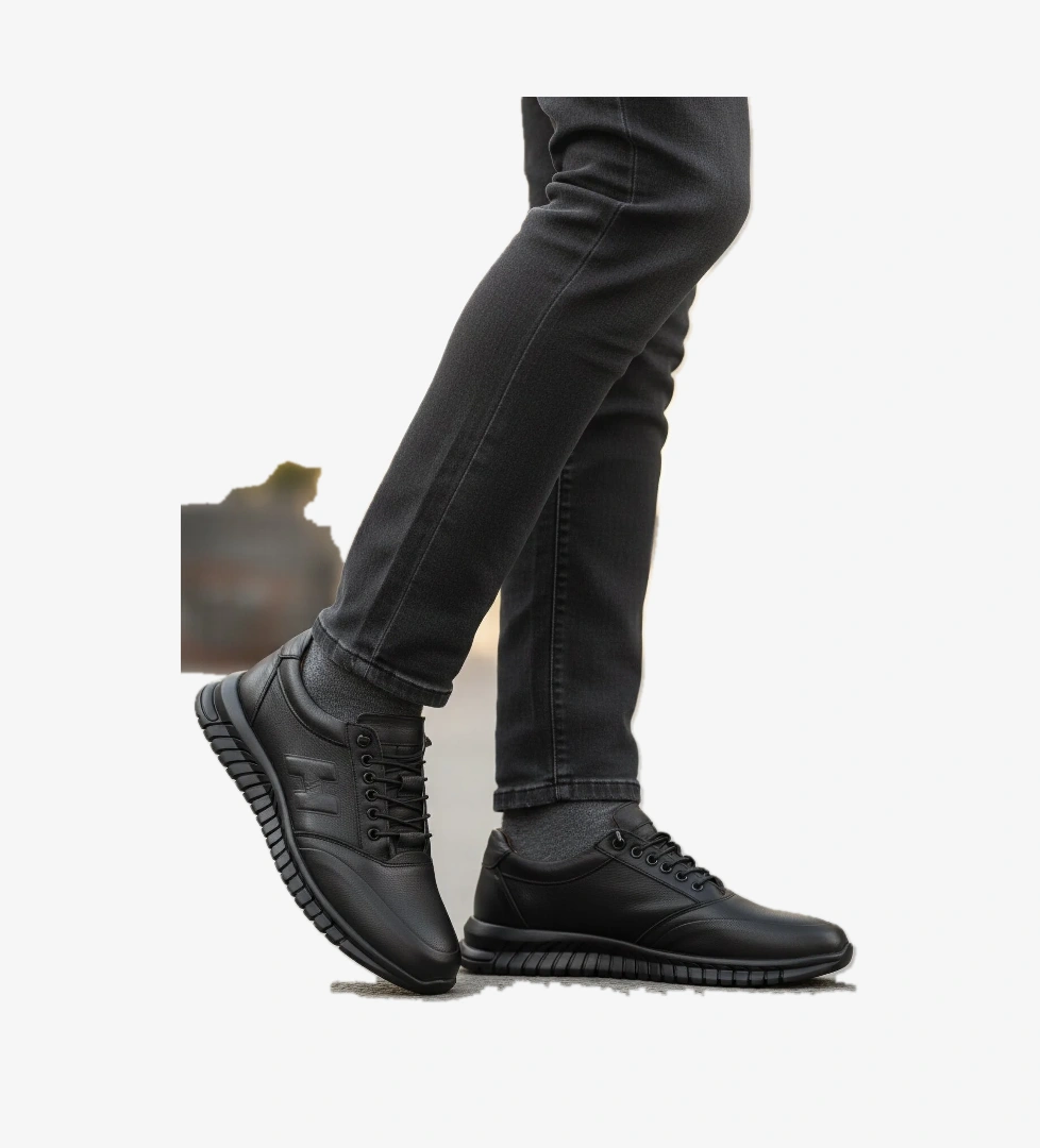 Aspor Siyah Bağcıklı Hakiki Deri Jel Taban Erkek Casual Ayakkabı - Görsel 1