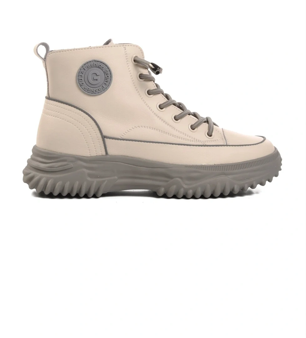 Gri Bağcıklı Fermuarlı Kadın Sneaker Bot