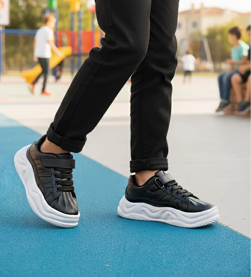 2033 F Siyah-Beyaz Çocuk Spor Ayakkabı - Görsel 1