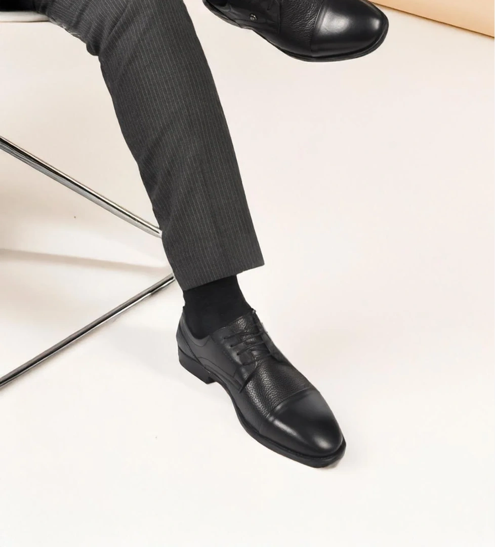 1612200 M Siyah Hakiki Deri Bağcıklı Erkek Klasik Ayakkabı - Görsel 1