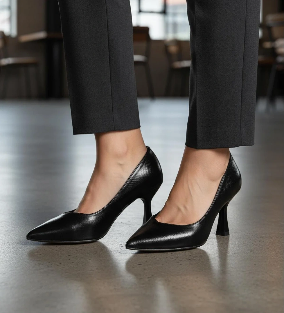 357190 Z Siyah Yılan Kadın Topuklu Ayakkabı