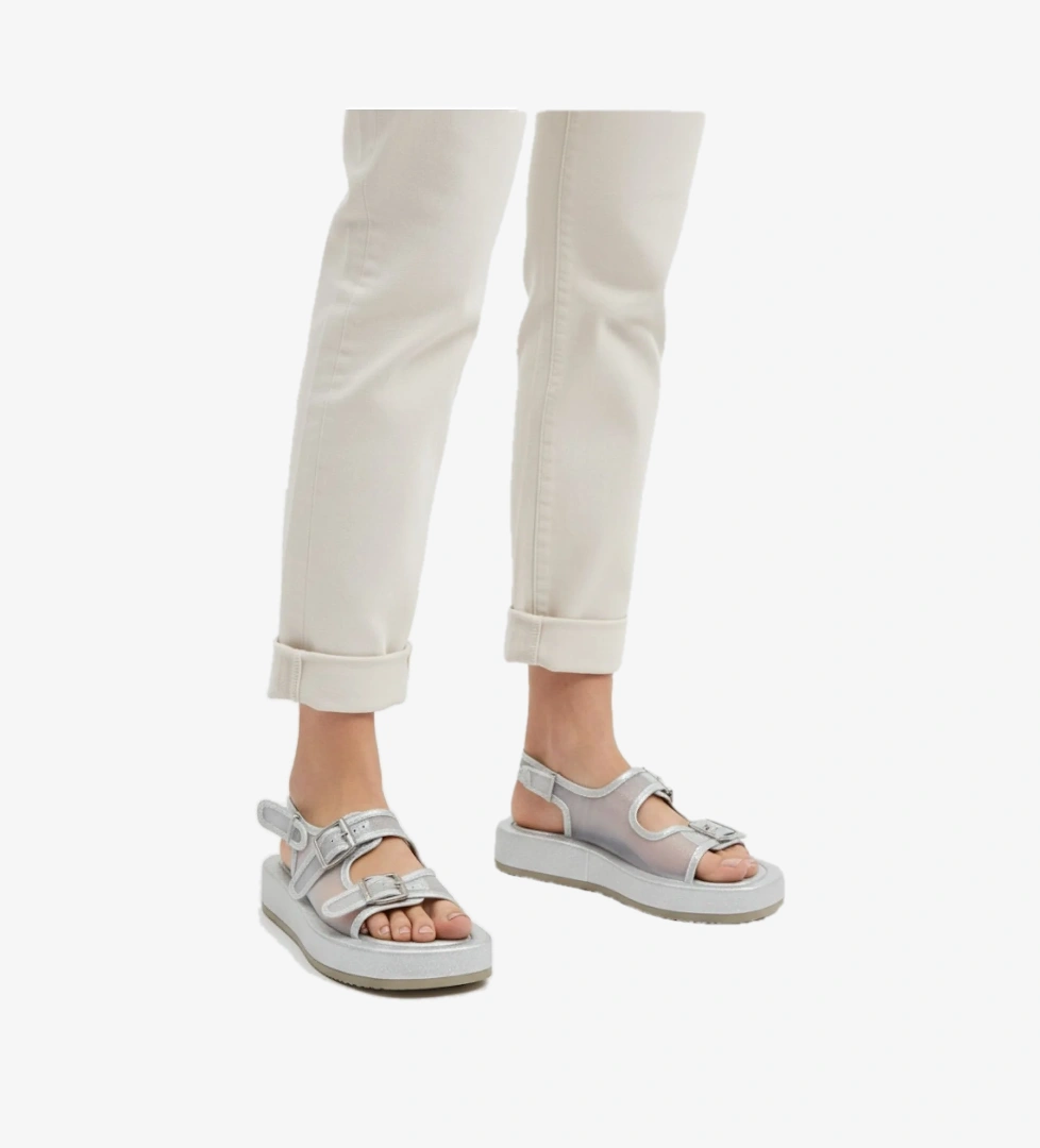 Pabucmarketi Gümüş Siyah Tül Detaylı Kadın Düz Sandalet model görseli