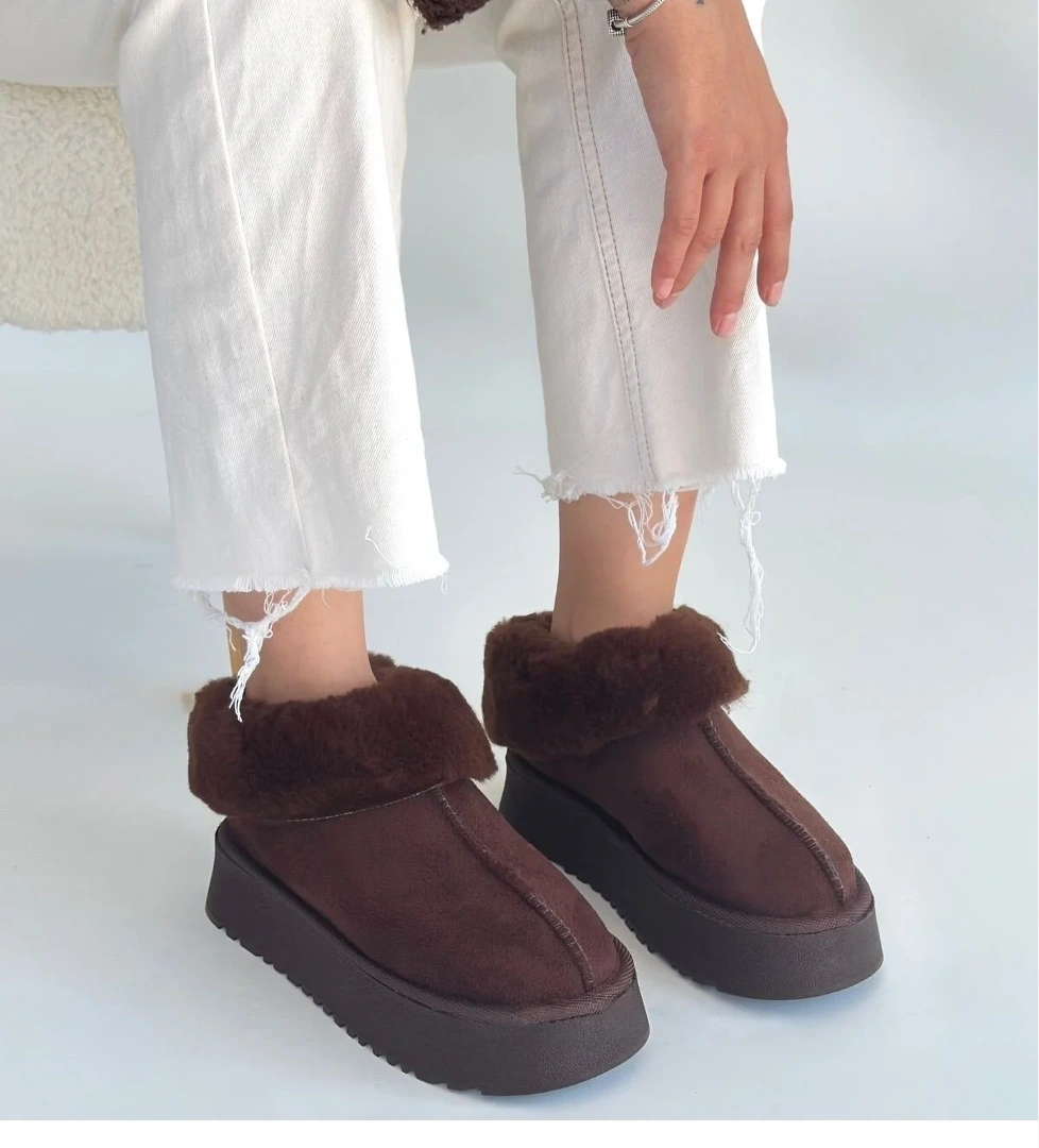 Kahve Süet Kadın Düz Bot