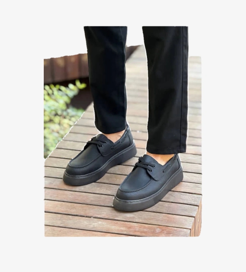 Pabucmarketi Bağcıklı Erkek Günlük Ayakkabı Siyah (Siyah Taban) model görseli