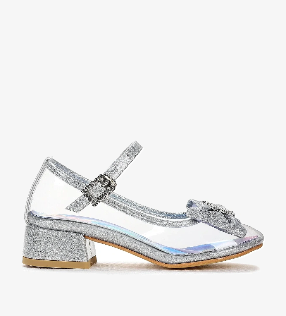 Kiko Kids Asel Kız Çocuk Simli Topuklu Abiye Şeffaf Ayakkabı model görseli
