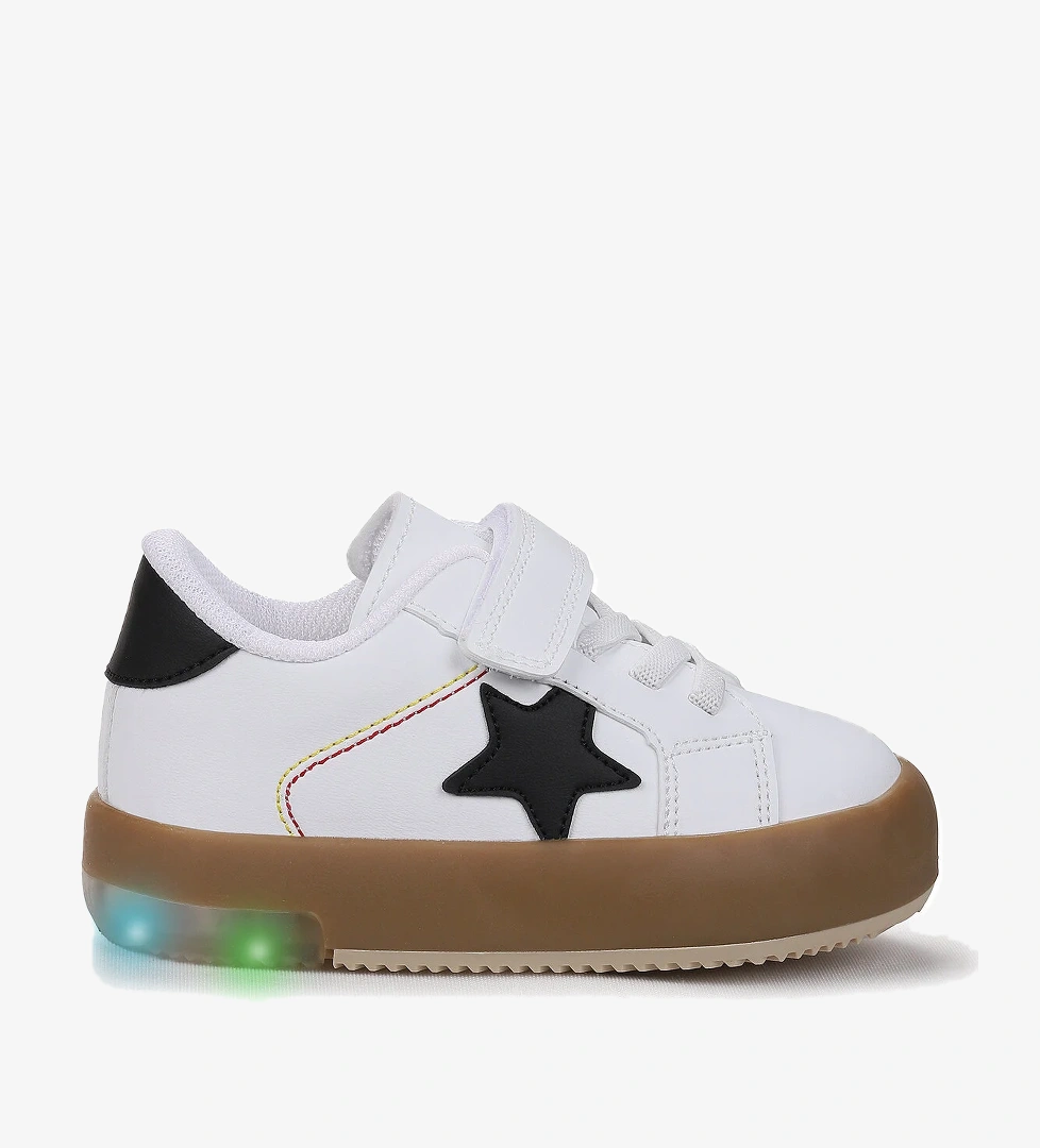 Rena Günlük Cırtlı Işıklı Kız Bebek Spor Ayakkabı Beyaz - Siyah