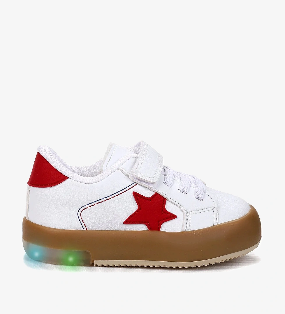 Rena Günlük Cırtlı Işıklı Kız Bebek Spor Ayakkabı Beyaz - Kırmızı
