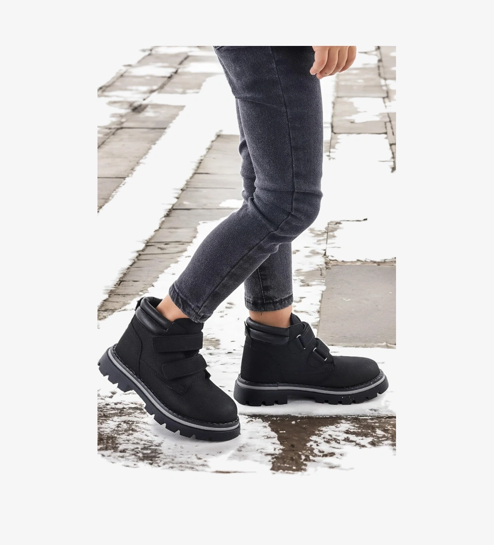 Azka Cırtlı Kız Çocuk Bot Ayakkabı Siyah - Siyah