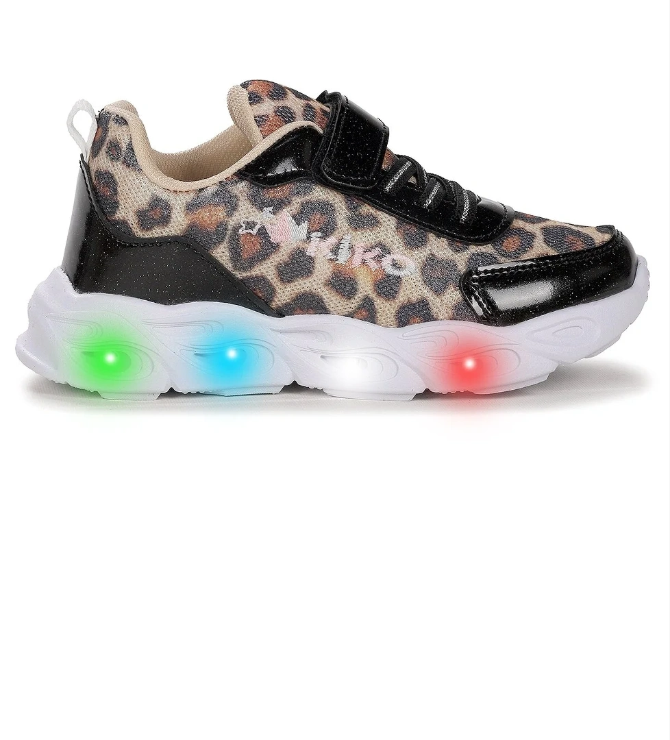 Teno Cırtlı Işıklı Leopar Kız Çocuk Spor Ayakkabı Siyah