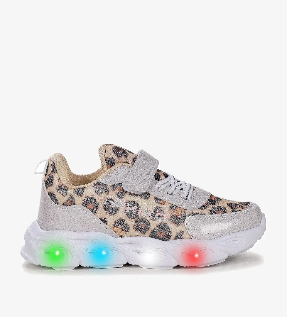 Teno Cırtlı Işıklı Leopar Kız Çocuk Spor Ayakkabı Beyaz