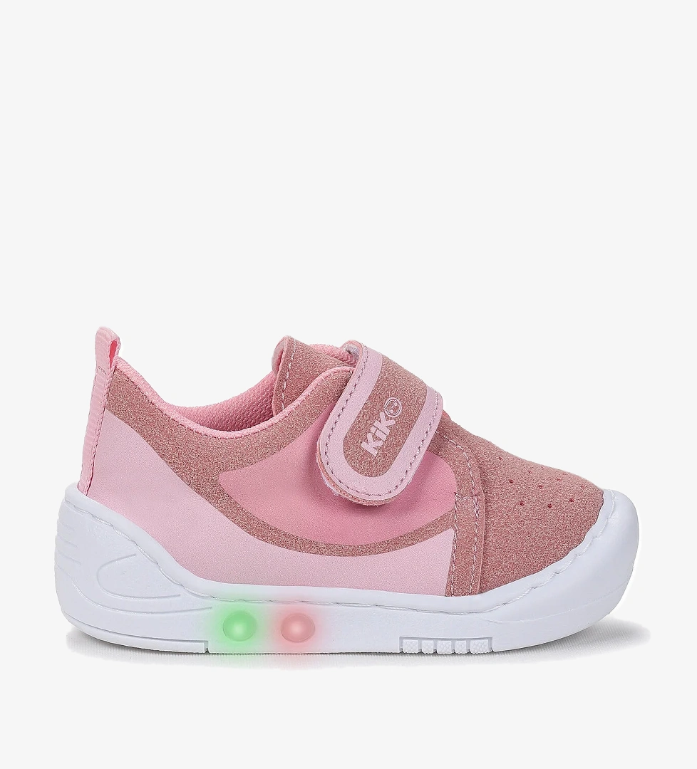 Kugan Cırtlı Işıklı Kız Bebek Yürüyüş Spor Ayakkabı Pembe