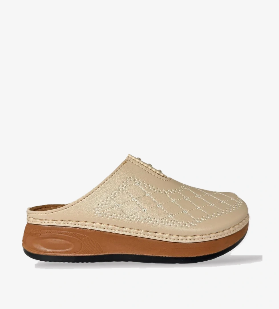 Liger Önü Kapalı Kışlık Ortopedik Günlük Kadın Terlik Bej Si̇yah - Gümüş model görseli