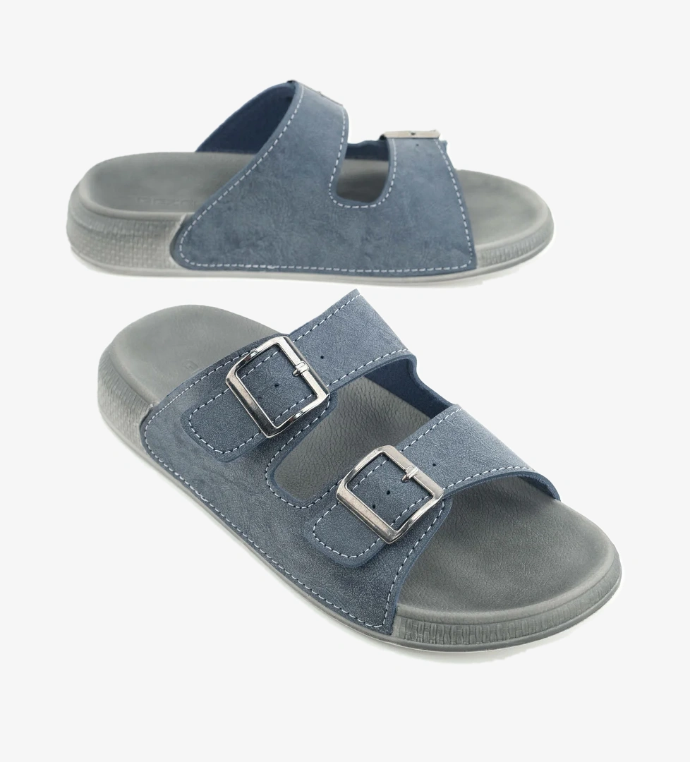 Erkek Yazlık Suni Deri İki Toka Ayarlanabilir Rahat Taban Günlük Terlik - Görsel 1