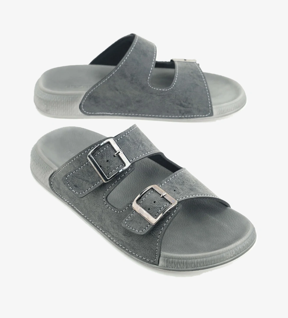 Erkek Yazlık Suni Deri İki Toka Ayarlanabilir Rahat Taban Günlük Terlik - Görsel 1