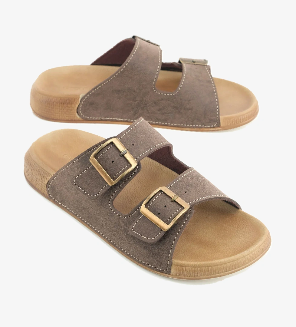 Erkek Yazlık Suni Deri İki Toka Ayarlanabilir Rahat Taban Günlük Terlik - Görsel 1