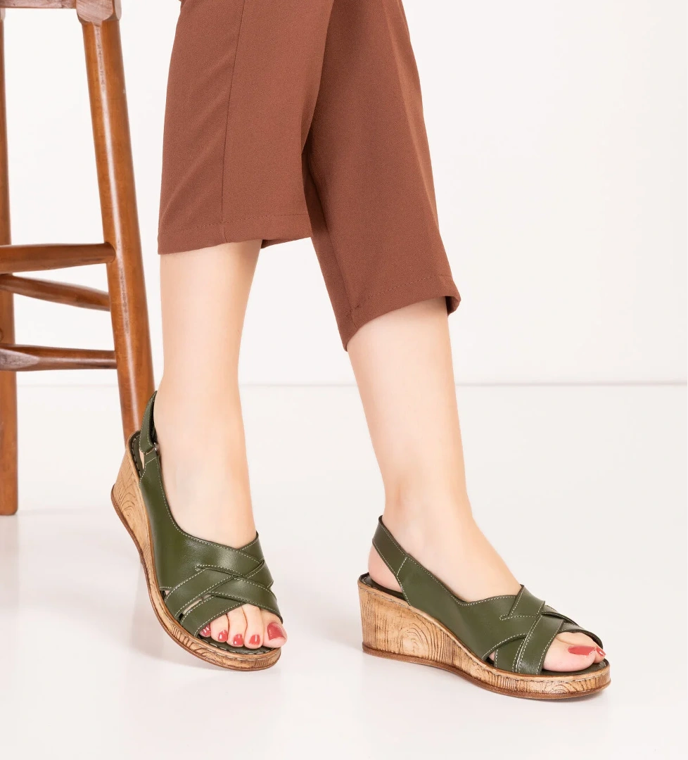 Gondol Hakiki Deri Dolgu Topuklı Yumuşak Taban Rahat Sandalet irm.06