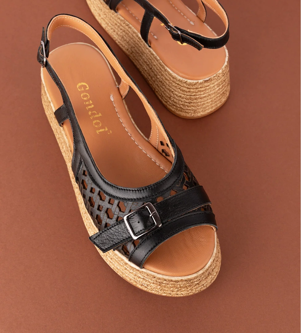 Gondol Kundura Gondol Kadın Hakiki Deri Platform Lazer Kesim Sandalet Mlk.5225 model görseli