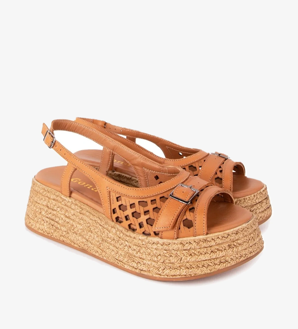 Gondol Kadın Hakiki Deri Platform Lazer Kesim Sandalet mlk.5225