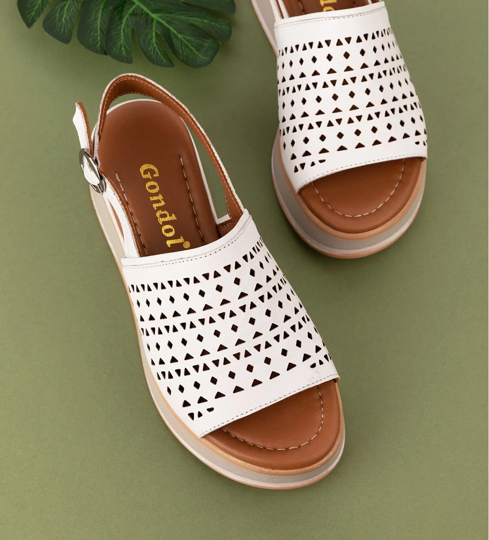 Gondol Kadın Hakiki Deri Platform Tabanlı Sandalet mlk.5353