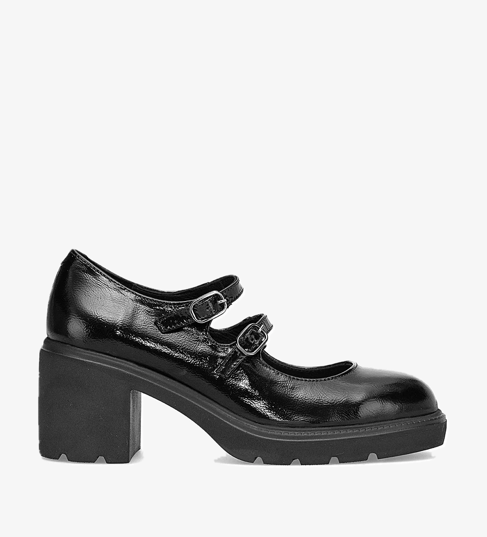 D25KA-160 Kadın Hakiki Rugan Deri Klasik Topuklu Ayakkabı Siyah - Görsel 1