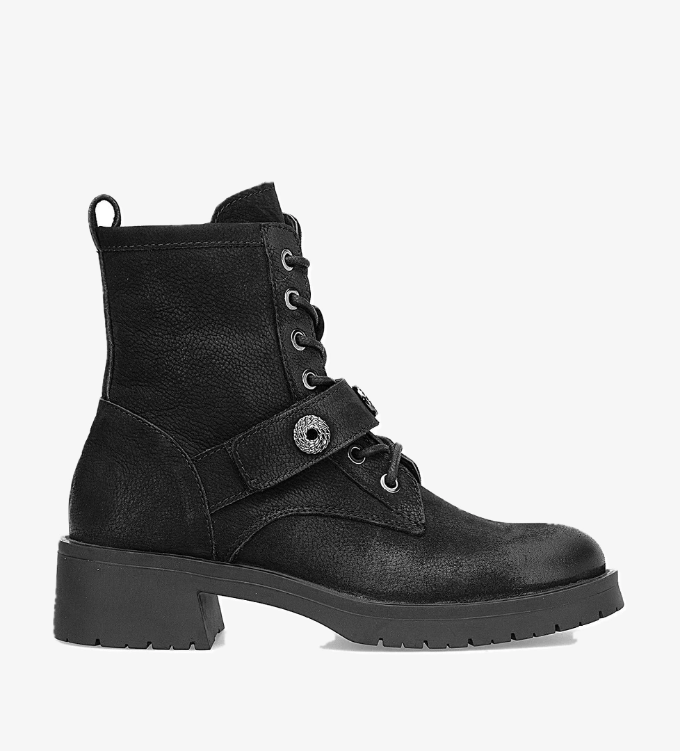 D25KB-8410 Kadın Hakiki Nubuk Deri Topuklu Bot Siyah