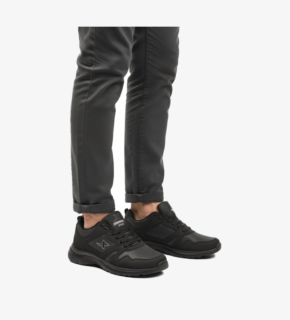 A Spor Aspor Siyah Büyük Numara Bağcıklı Erkek Spor Ayakkabı model görseli