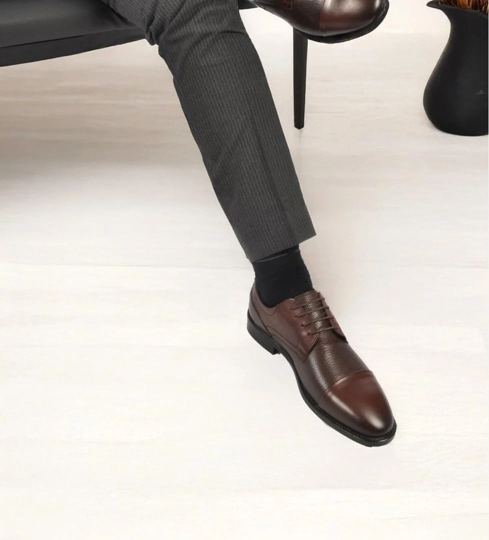 1612200 M Kahverengi Hakiki Deri Bağcıklı Erkek Klasik Ayakkabı