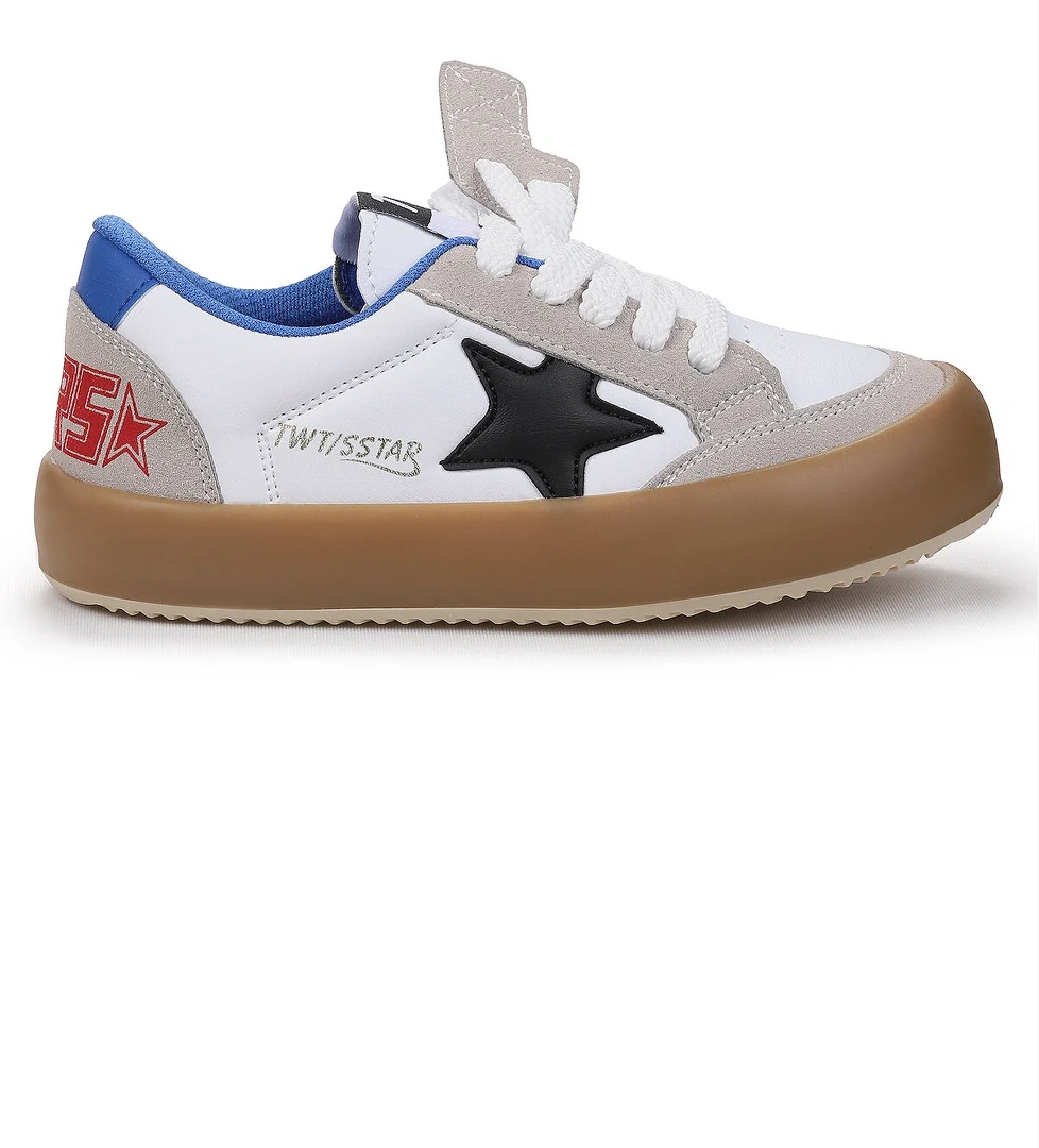 Rida Günlük Cırtlı Bağcıklı Erkek Çocuk Spor Ayakkabı Buz - Beyaz - Saks