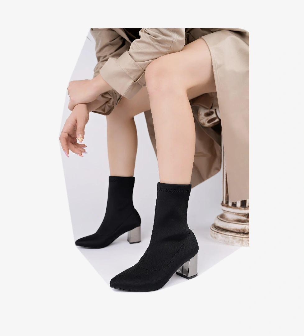 GRANDE Sivri Burun Kalın Topuklu Kadın Streç Bot