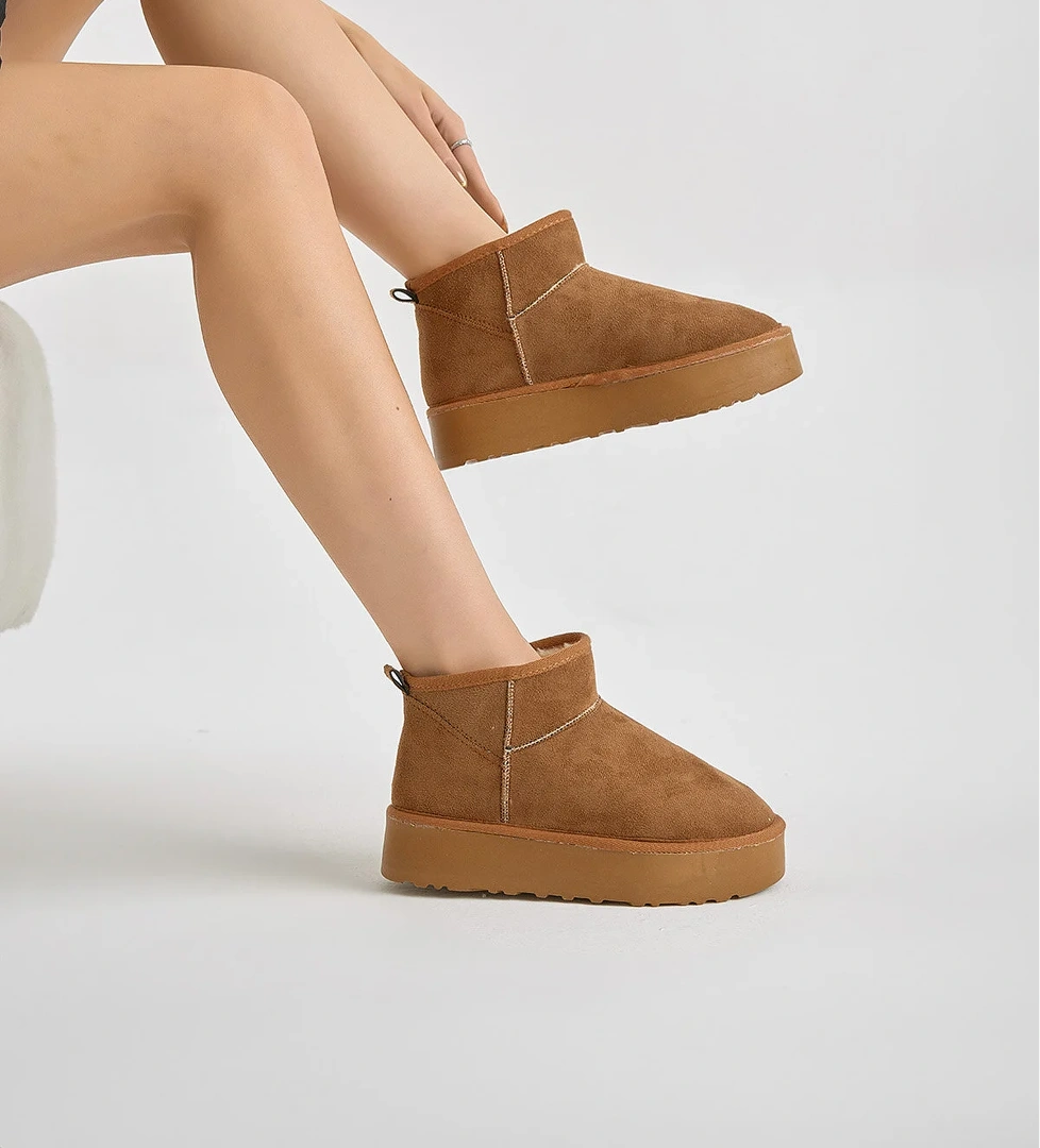 Kadın Taba Kalın Poli Taban İçi Kürklü Süet Görünümlü Bot - Görsel 1