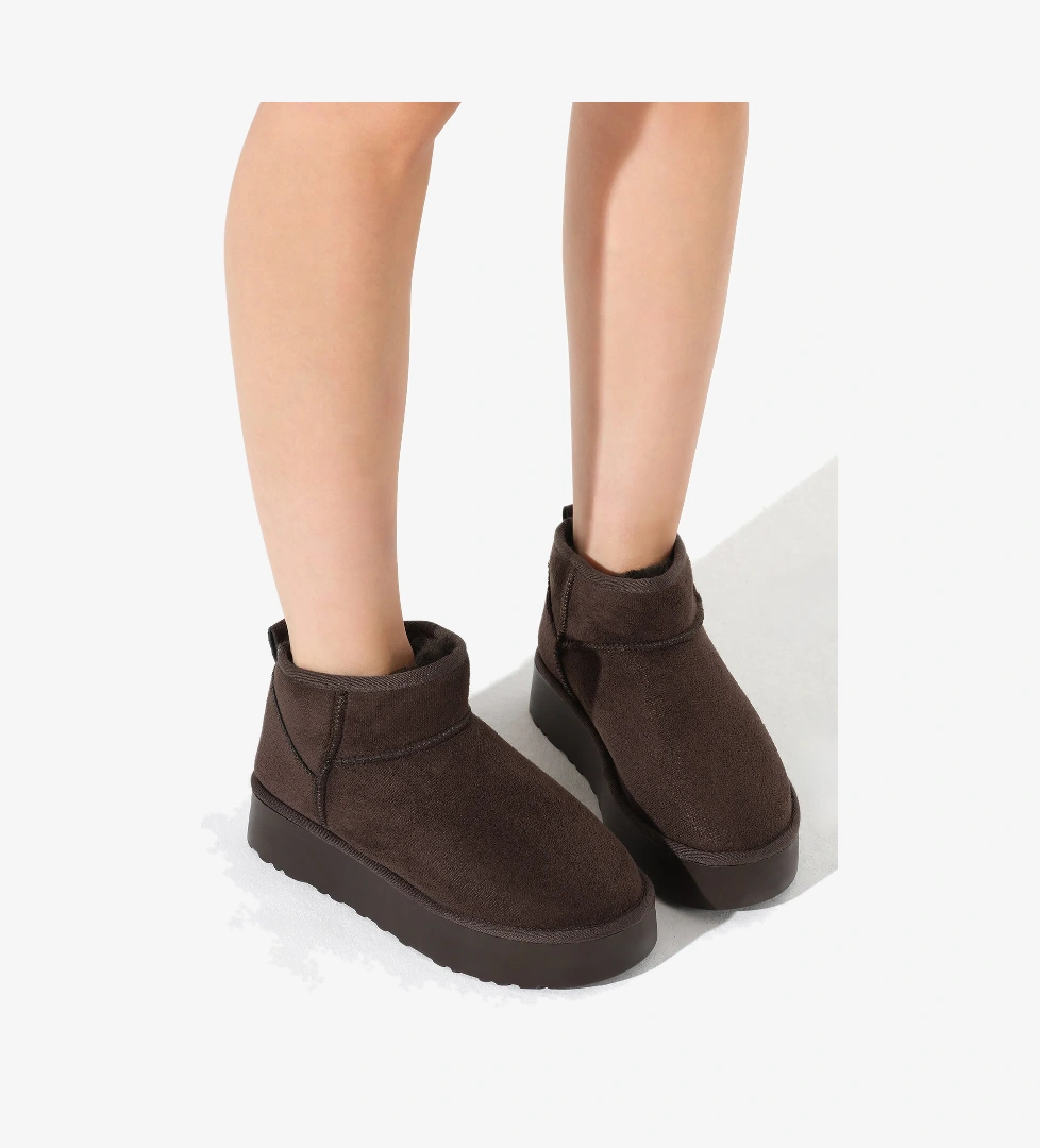 Kadın Kahve Kalın Poli Taban İçi Kürklü Süet Görünümlü Bot