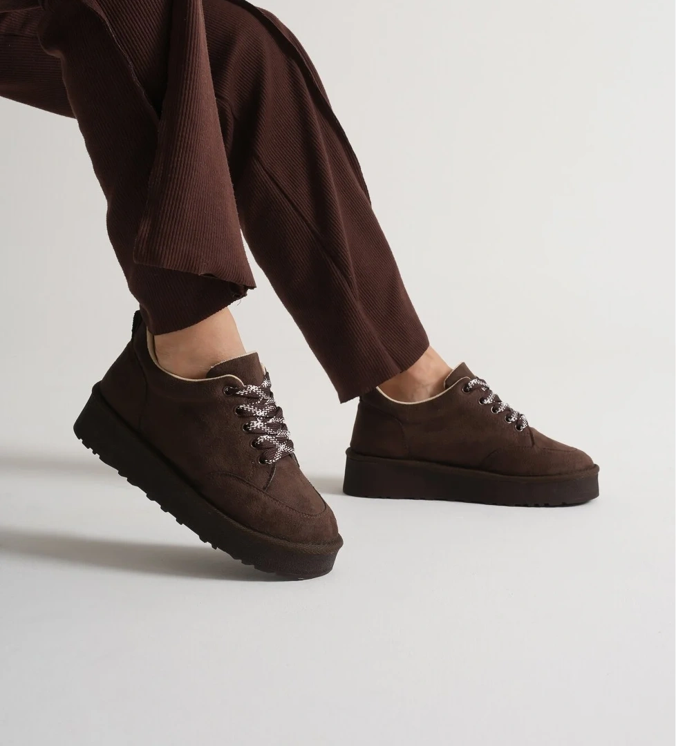 Kadın Kahve Kalın Poli Taban Bağcıklı Günlük Ayakkabı - Görsel 1